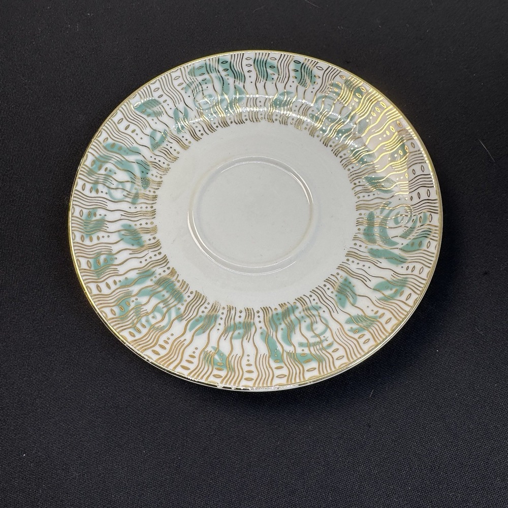 Antique Bavarian China 5.5" Plate Green & Gold Geometric Design